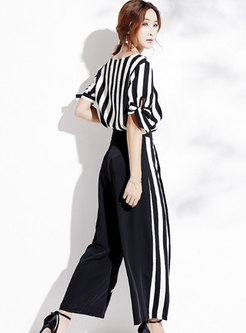 Stylish Multi-striped O-neck Two-piece Outfits