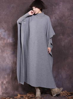 Vintage Plus Size Dolman-sleeve Knitting Maxi Dress