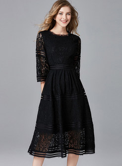 Stylish Half Sleeve Plus Size Lace Dress