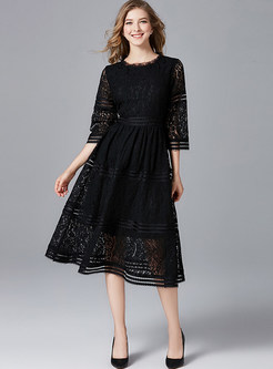Stylish Half Sleeve Plus Size Lace Dress