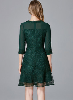 Green Brief Half Sleeve Beaded Slim Mini Dress