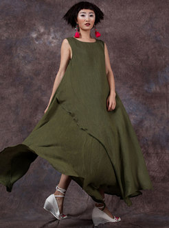 Solid Color Sleeveless Loose Irregular Maxi Dress