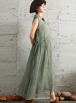 O-neck Monochrome Vintage Sleeveless Maxi Dress