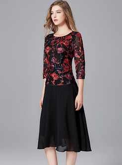 Plus Size Embroidered Splicing Black Dress
