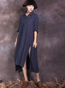 Pure Color Button-front All Matched T-Shirt Dress