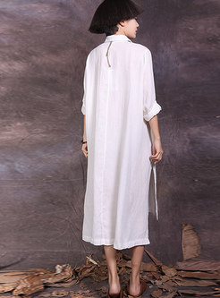 Brief White Single-breasted All-match T-Shirt Dress