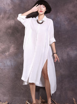 Brief White Single-breasted All-match T-Shirt Dress