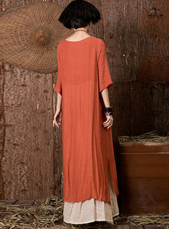 Half Sleeve Double-layered Irregular Maxi Dress