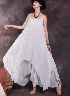 Fashionable Monochrome Asymmetric Sling Dress