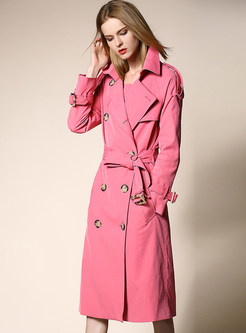 Pure Color Notched Belted Slit Trench Coat