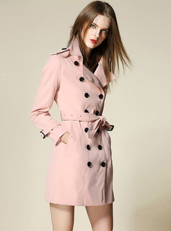 Fashion Tie-waist Pocket Double-breasted Trench Coat