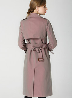 Stylish Turn Down Collar Belted Patchwork Trench Coat