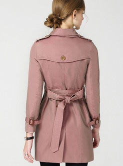 Fashion Notched Bowknot Belted Pocket Trench Coat