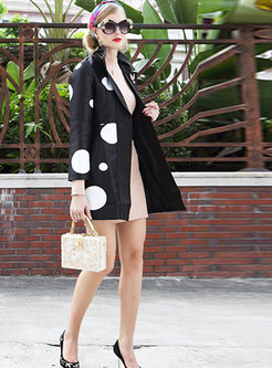 Notched Big Dots Trench Coat With Drilling Print