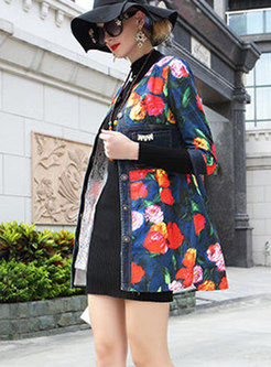 Chic All Over Print Single-breasted Denim Trench Coat