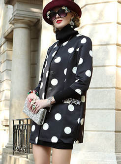 Chic Plus Size White Dots Straight Trench Coat