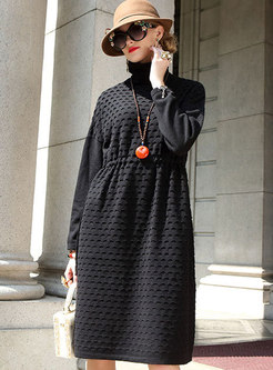 Pure Color Plus Size High Neck Wool Knitted Dress