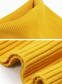 Yellow High Neck Sheath Knitted Dress