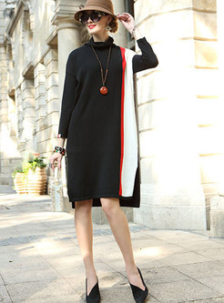 Autumn Contrast-color Striped Knitted Dress