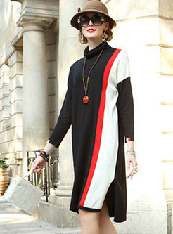 Autumn Contrast-color Striped Knitted Dress
