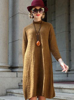 Casual Half High Neck Shift Knitted Dress