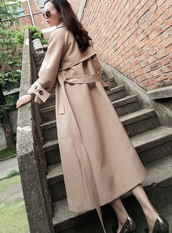 Khaki Double-breasted Self-tie Trench Coat 