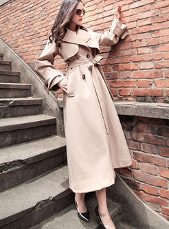Khaki Double-breasted Self-tie Trench Coat 