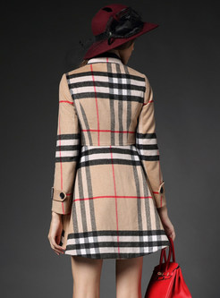 Lapel Double-breasted Plaid Thicken Coat