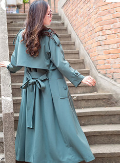 Turn-down Collar Pure Color Coat With Belt 