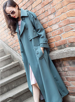 Turn-down Collar Pure Color Coat With Belt 