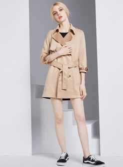 Three Quarters Sleeve Double-breasted Notched Belted Trench Coat