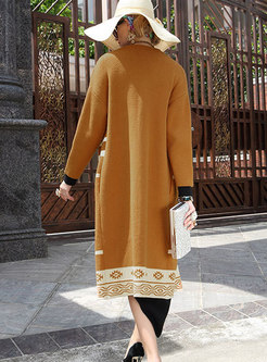 Trendy Splicing Cardigan Knitted Coat With Side Pockets
