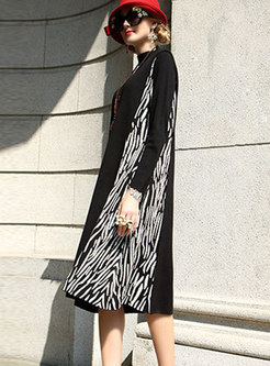 Brief Printed Solid Color Wool Knitted Dress