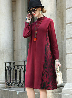 Brief Printed Solid Color Wool Knitted Dress