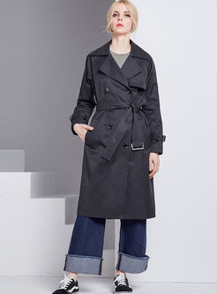 Pure Color Double-breasted Belted Slim Trench Coat