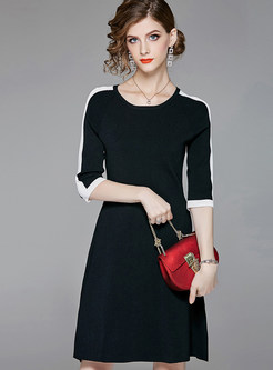 Chic Color-blocked Knitted A Line Dress