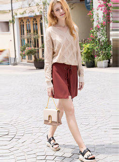 Trendy Pure Color V-neck Hollow Out Asymmetric Sweater