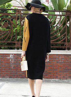 Trendy Color-block Knitted Dress With Pocket