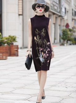 Chic Sleeveless Wool Embroidered Vest Dress
