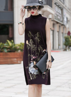 Chic Sleeveless Wool Embroidered Vest Dress