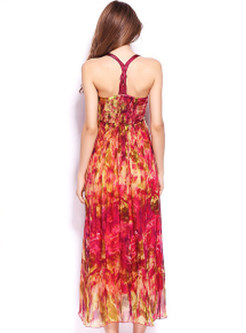 Bohemian Backless Print Suspender Maxi Dress