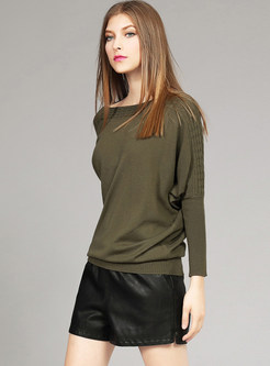 Pure Color Bat Sleeve Pullover Loose Sweater