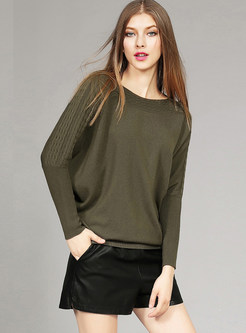 Pure Color Bat Sleeve Pullover Loose Sweater