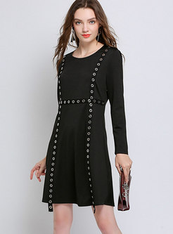 Black Plus Size Zipper-side A Line Dress