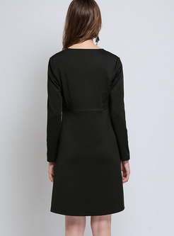 Black Plus Size Zipper-side A Line Dress
