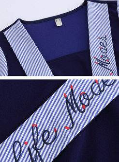 V-neck Flare Sleeve Embroidered Skater Dress