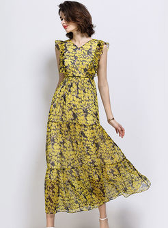 Bohemia Print Sleeveless High Waist Maxi Dress