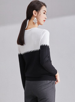 Stylish Color-block Short Knitted Sweater