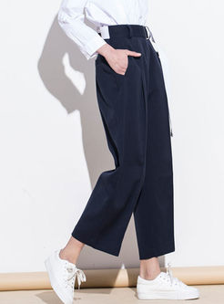 Pure Color Belted Wide Leg Pants