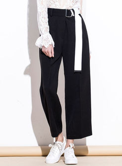 Pure Color Belted Wide Leg Pants